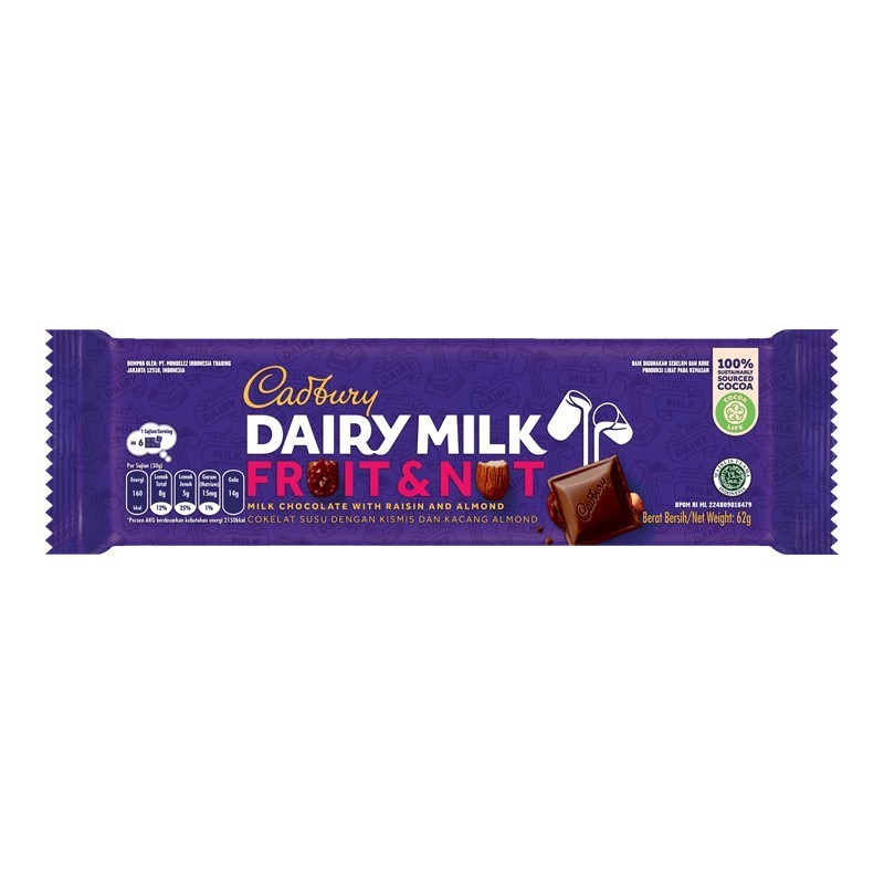 PROMO Coklat Chocolate Cokelat Fruit & Nut Cadbury 62 Gram Gr Kacang Almond Buah Anggur Kering Desse