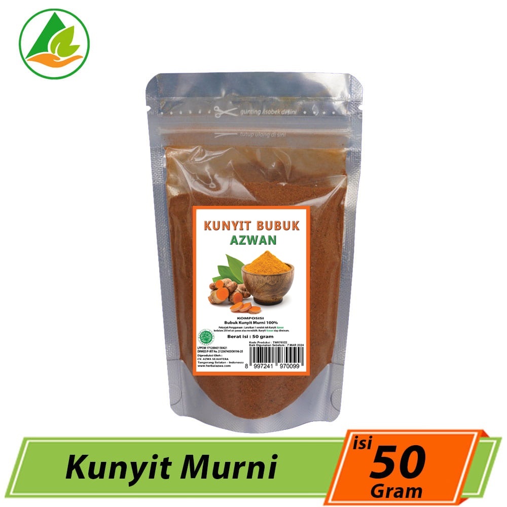 

Bubuk Kunyit Azwan Murni 100% Tanpa Gula dan Bahan Lainnya isi 50 Gram