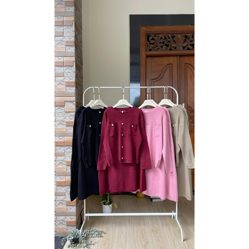 setelan set rok rajut impor