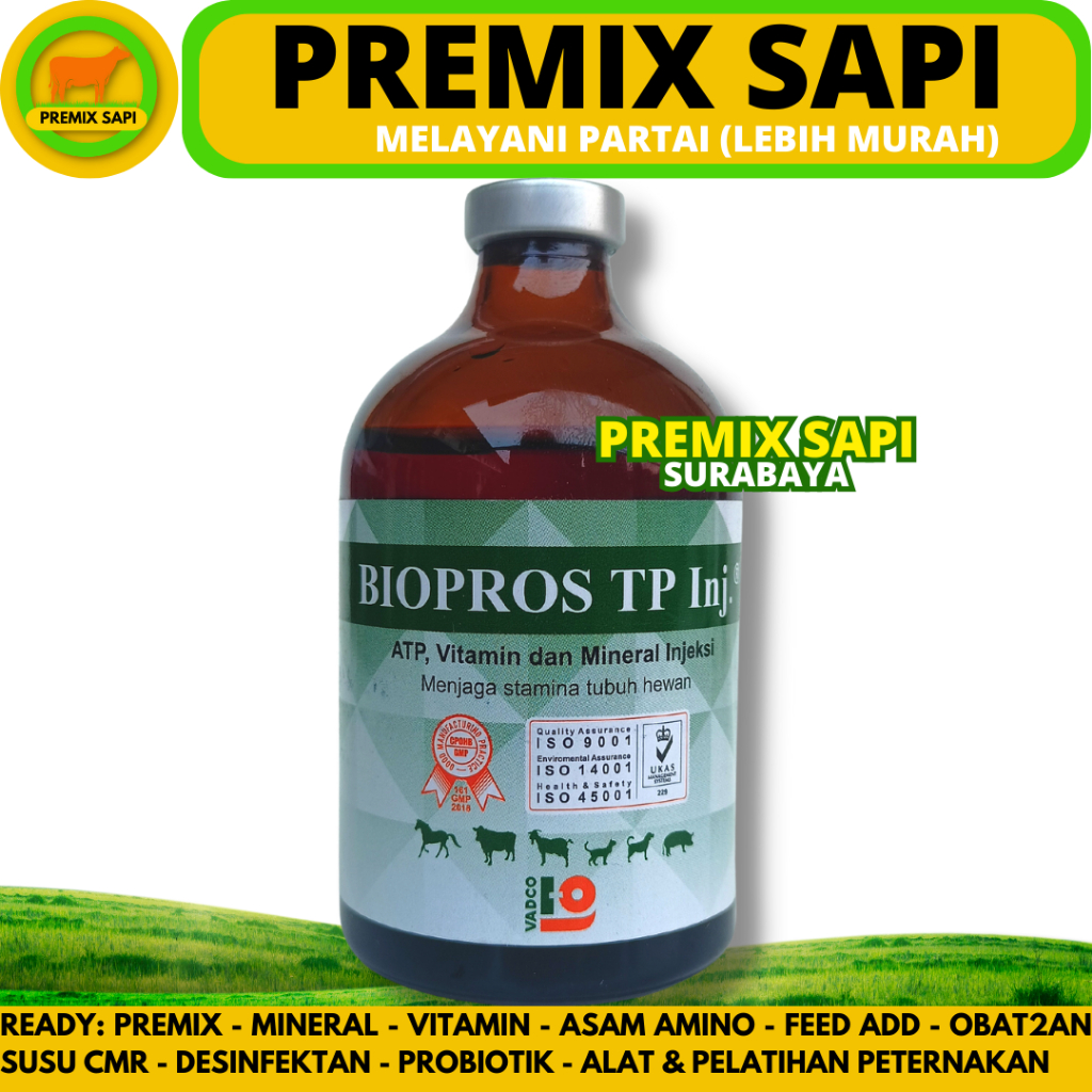 BIOPROS TP INJ 100ML VADCO - Vitamin Penguat Otot & Stamina Hewan Sapi Kambing Babi Anjing Kucing
