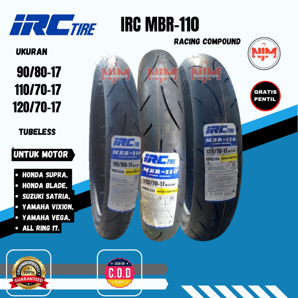 Ban Tubles Motor R15,Cbr150//Ban IRC MBR-110 90/80-17//Ban Tubeless