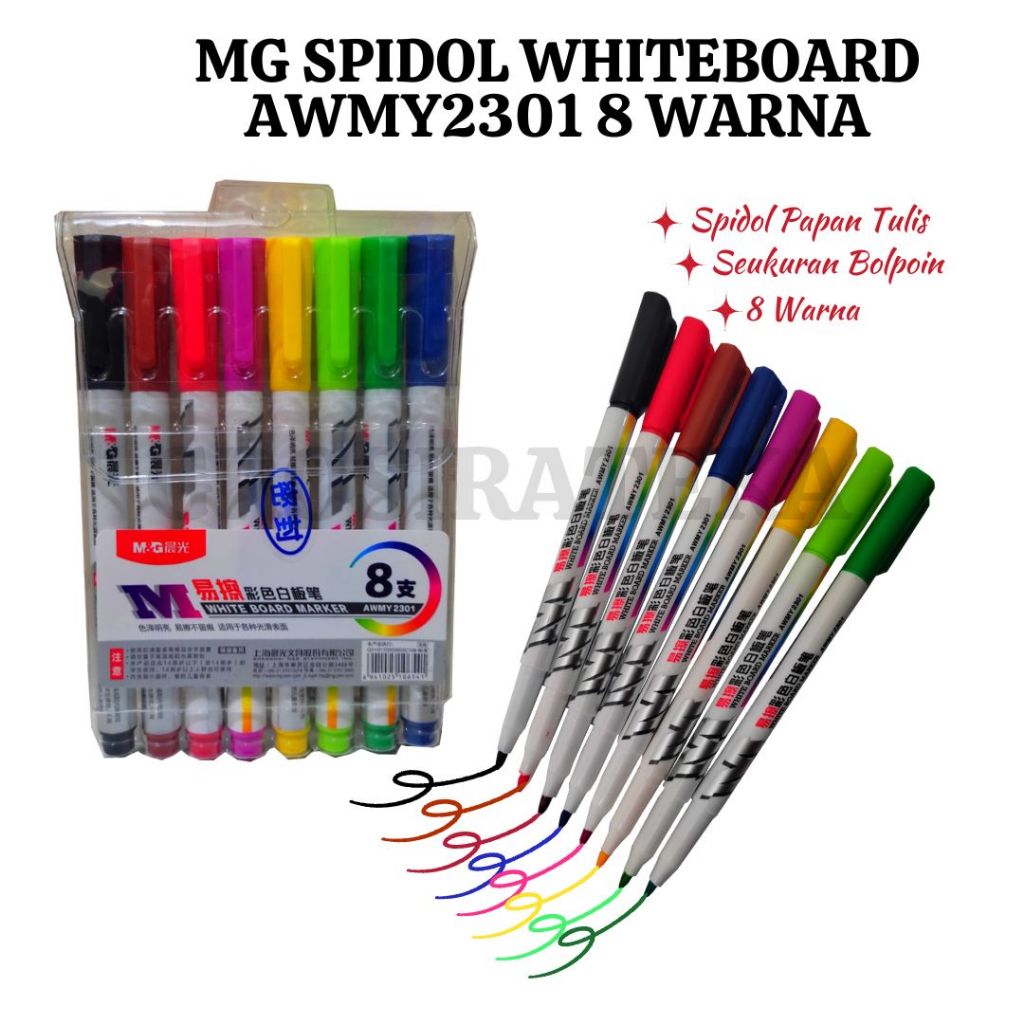 

SPIDOL BOLPOIN, SPIDOL WHITE BOARD, SPIDOL PAPAN TULIS AWMY2301 8 WARNA M&G