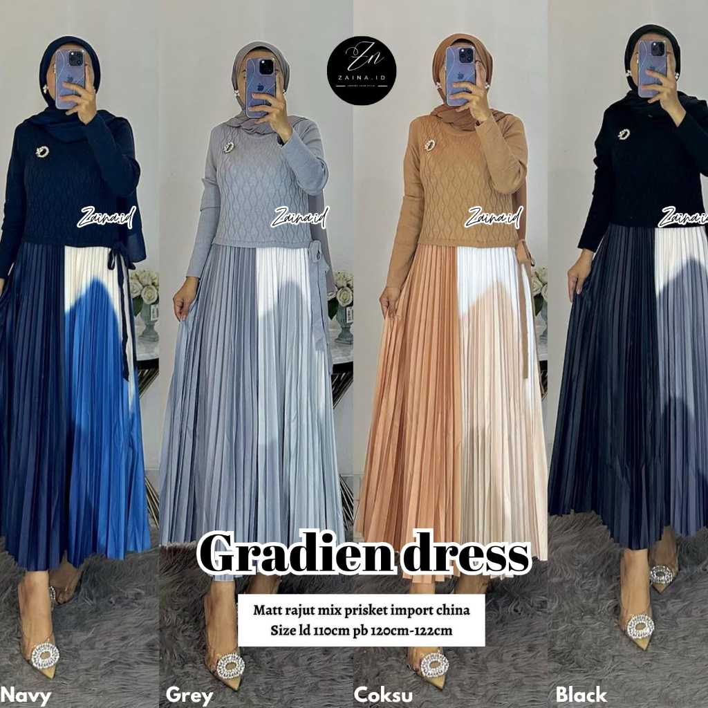 Gradien Dress//Sandra Dress Plisket Mix Rajut Zara Woman