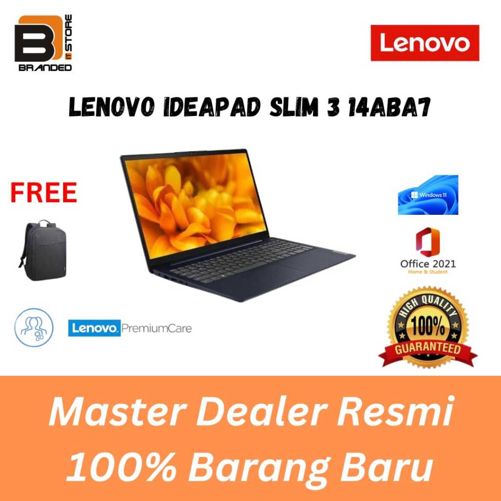 LAPTOP LENOVO IDEAPAD SLIM 3 14ABA7-1XID | R7-5825U 8/512 AMD W11+OHS
