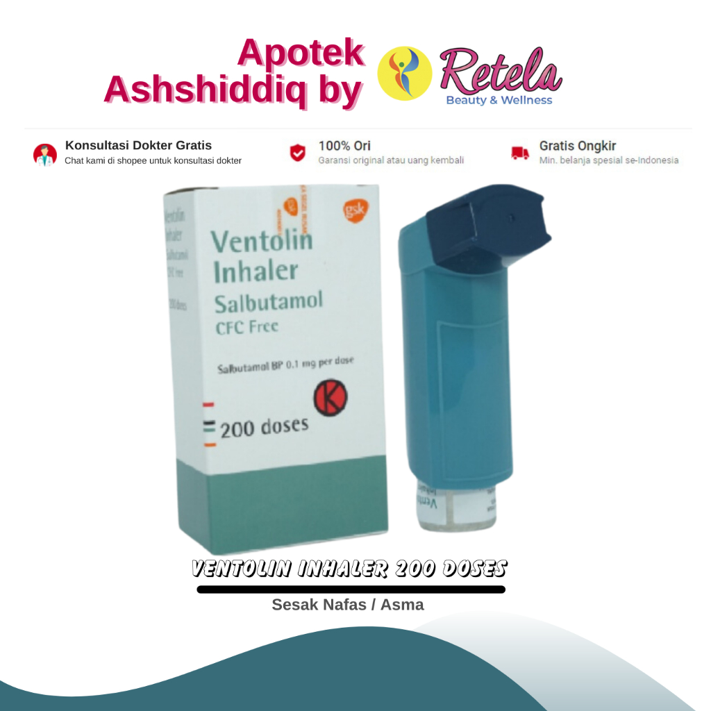 Ventolin Inhaler 200 Doses / Salbutamol / Sesak Nafas / Asma