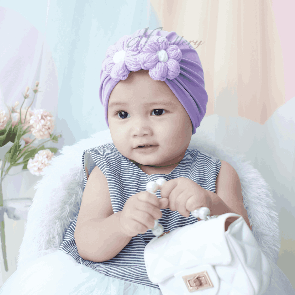 Turban Poppy Bunga Sorban Bayi Motif Polos | Ciput Baby NewBorn |  Topi Anak Perempuan | Turban Sorb