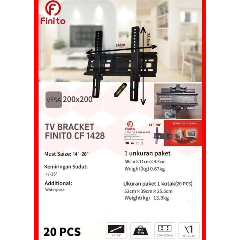 BRACKET BRAKET BREKET TV FINITO CF 1428 14” - 28” 14inch - 28inch GANTUNGAN TV