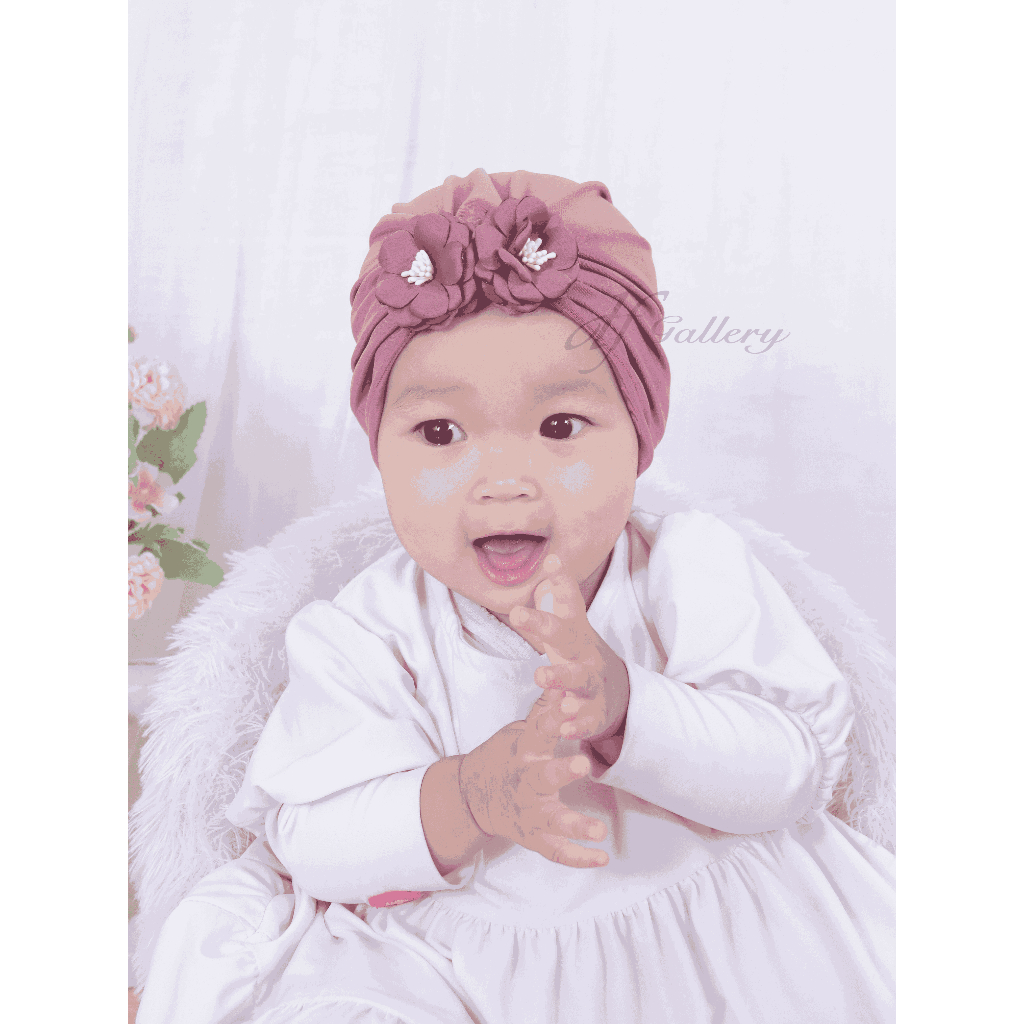 Turban Sofia Bunga Sorban Bayi Motif Polos | Ciput Baby NewBorn |  Topi Anak Perempuan | Turban Sorb