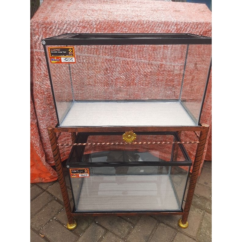 Paket 2 Aquarium Akrilik 60x30x35 & Rak Besi Hollo Siku
