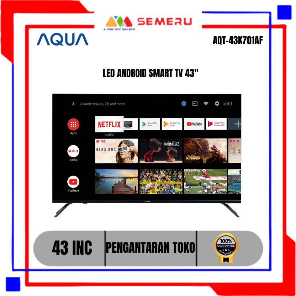AQUA LED ANDROID SMART TV 43" AQT-43K701AF KHUSUS MAKASSAR