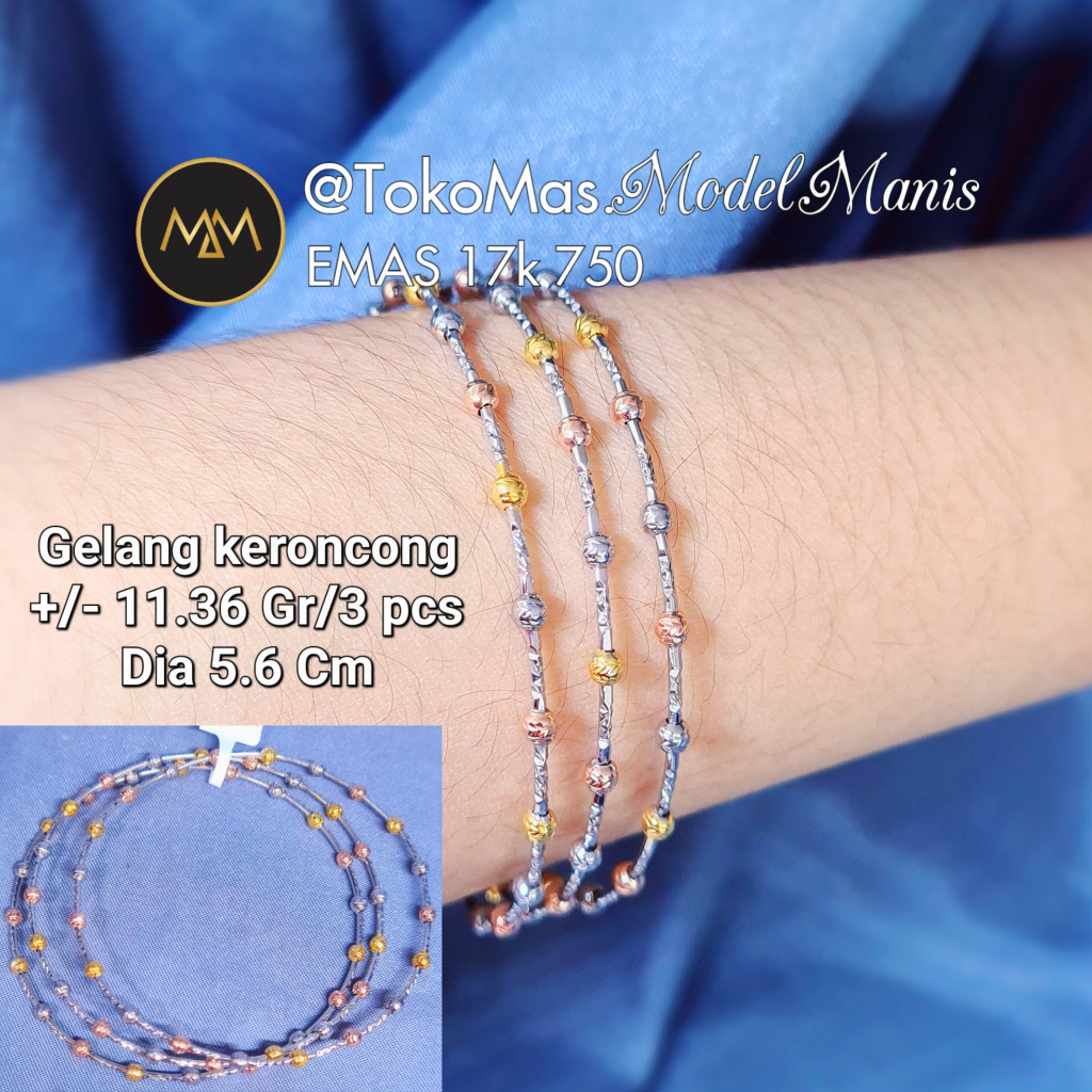 Gelang Keroncong Candy Emas Putih 750 kadar 17k