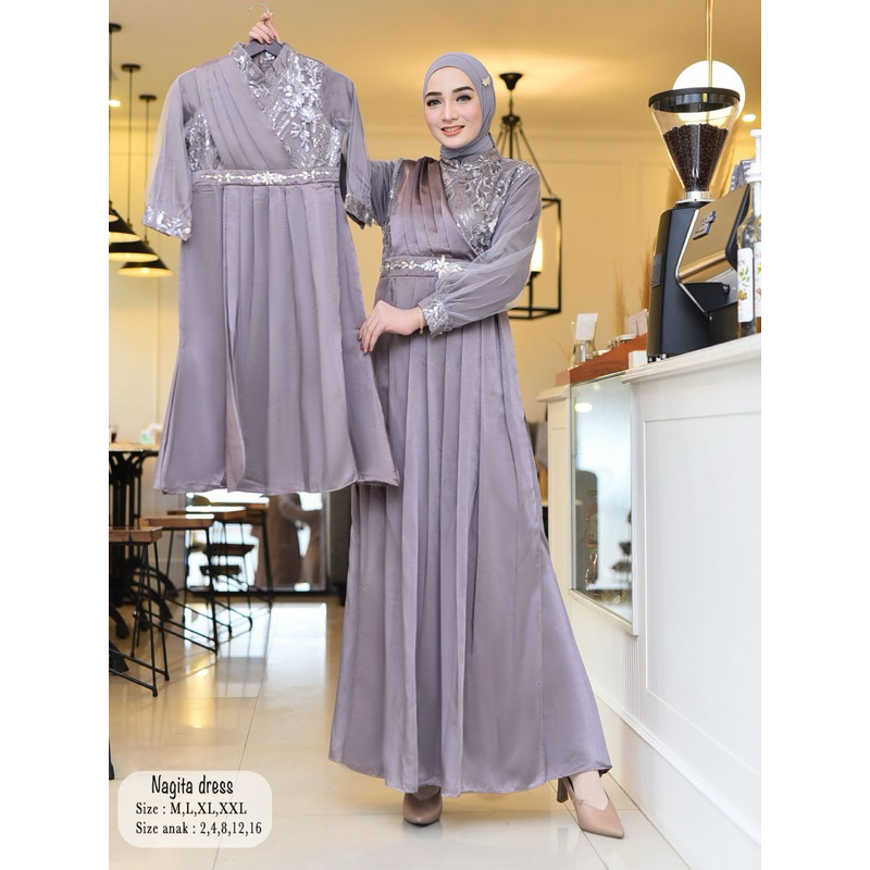 Dreess Nagita Couple Ibu&Anak / Gamis Couple Ibu dan Anak / Gamis Modern Couple / Gamis Outhet Coupl