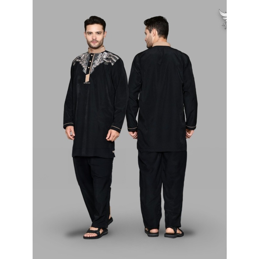 Koko Setelan Motif Bordir Lengan Panjang - Setelan Kurta Pakistan - Baju Koko Set Celana Pria Dewasa