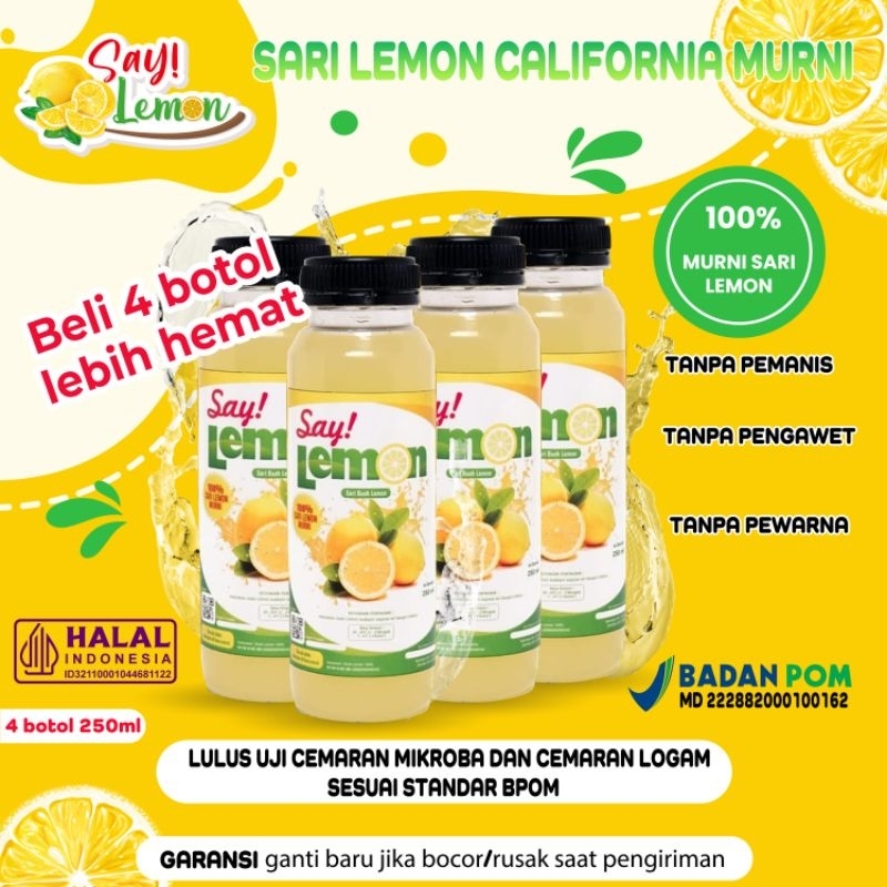 

Saylemon 4 botol 250 ml BPOM Sari Jus juice Air Lemon Peras Asli Ori Original 100% Murni Fresh Segar Sehat Menyehatkan Daya Tahan Tubuh Diet Detox Detoks Langsing Pelangsing Melangsingkan Vitamin C