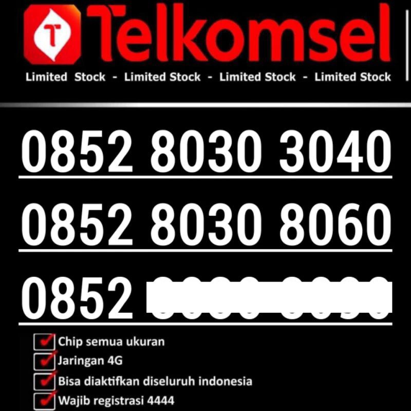 Nomor Cantik Telkomsel Puluhan Abcd 3030 3040 8090