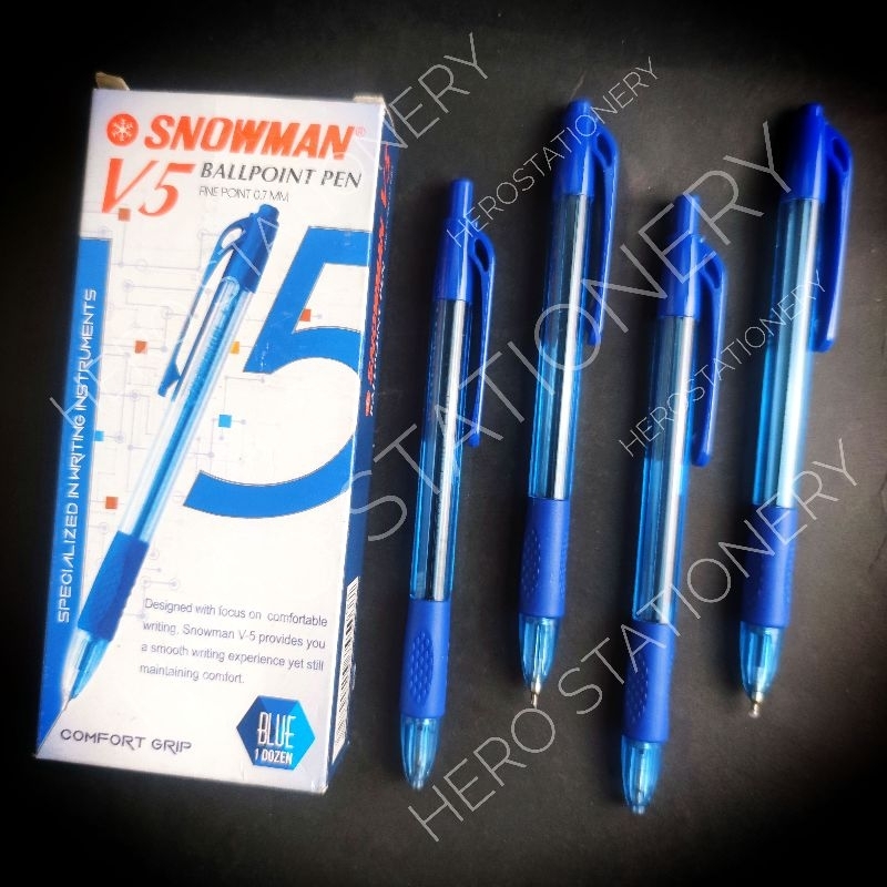 

Pena ballpoint pen snowman V5 0.7 mm tinta biru . 12 unit