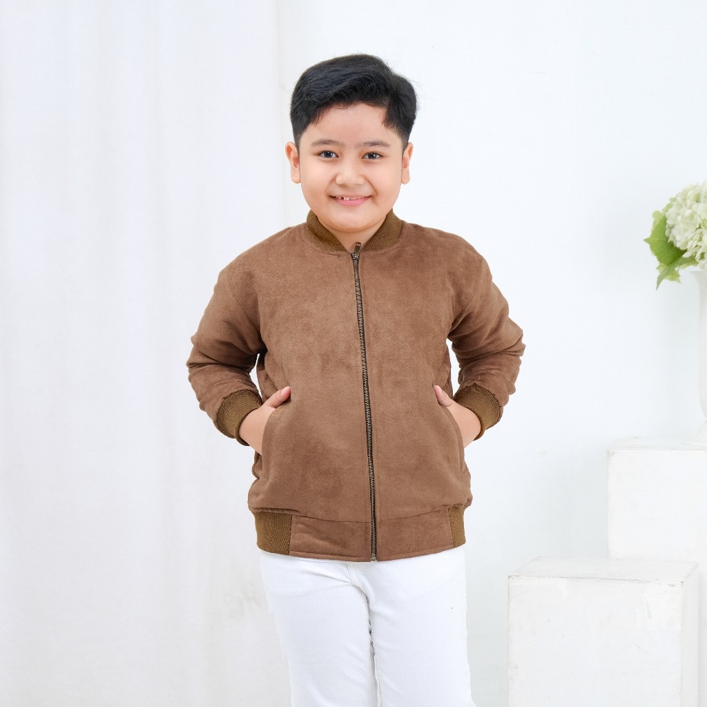 Brofash Jaket Bomber Kulit Suede Anak Laki Laki Umur 2 3 4 5 6 7 8 9 10 11 12 13 14 Tahun Coffee