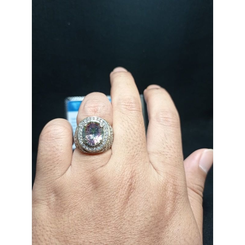 CINCIN BATU PERMATA KECUBUNG PELANGI/MYSTIC QUARTZ  BERSERTIFIKAT