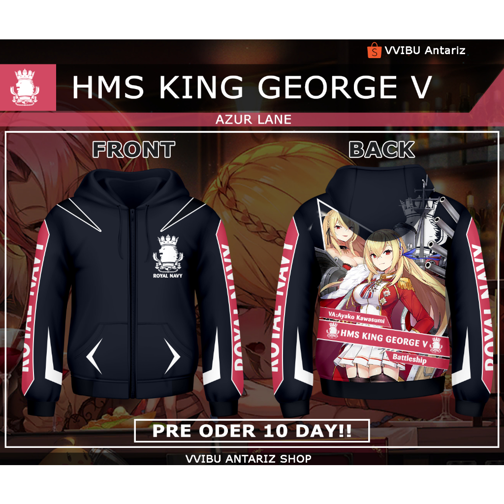 Jaket Hoodie Fullprint Anime Azur Lane HMS King George V