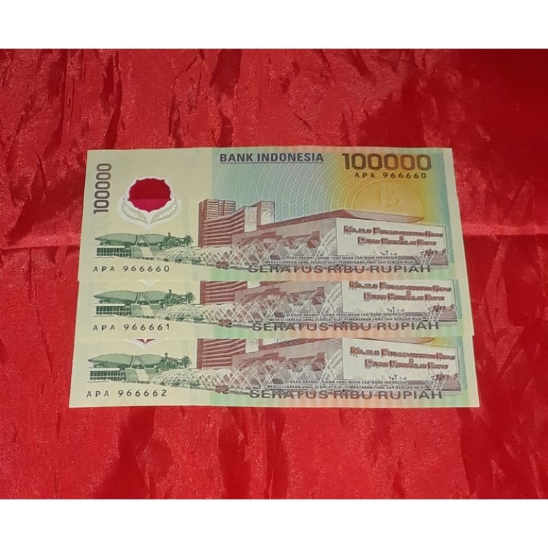 Uang Kuno Indonesia Rp 100000 Polymer No Seri Urut UNC Gress