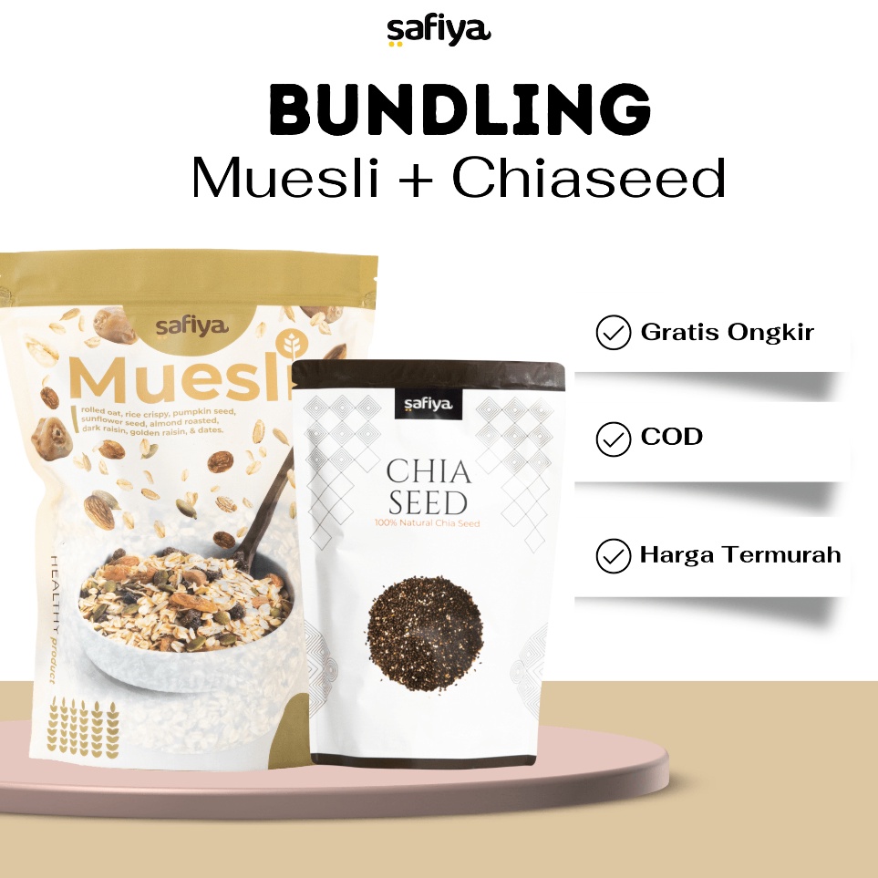 

Dijamin puas 2 IN 1 PACKAGE Paket Bundling Spesial Muesli Safiya Chiaseed 25 gr Safiya