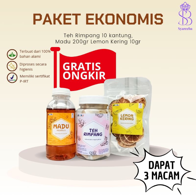 

PAKET EKONOMIS TEH RIMPANG, MADU, LEMON KERING, JSR, JAHE MERAH, KUNYIT, LENGKUAS, SEREH
