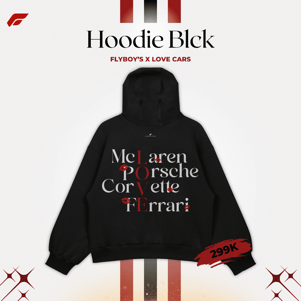 HOODIE LOVE CARS FLYBOY' CLUB IN BLACK Cotton fleece