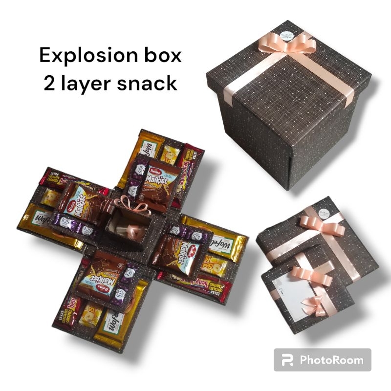 

box kejutan hadiah kekinian explosion box snack khusus 2 layer varian volume lebih kecil