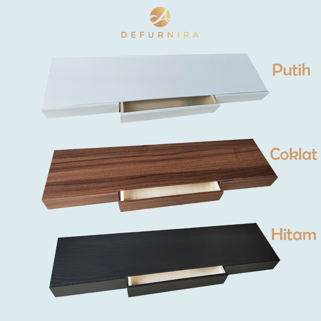 Defurnira Rak Dinding Ambalan Meja Gantung Minimalis 3 Pintu Laci 80x20cm Aesthetic