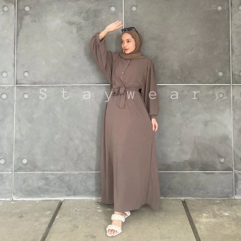 Wyllona Dress Free Tali // Dress Crinkle Mayung // Dress Crinkle Airflow // Lengan Balon // Dress Ta