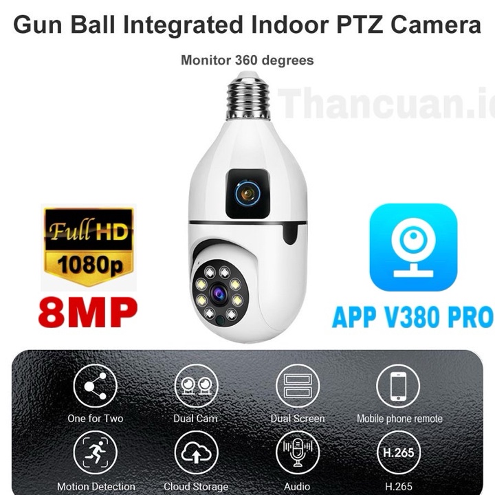 Belanja Tanpa Batas IP Camera CCTV WIFI Indoor 8MP Dual Lens Bulb Camera 36 PTZ Kamera CCTV HP Jarak jauh