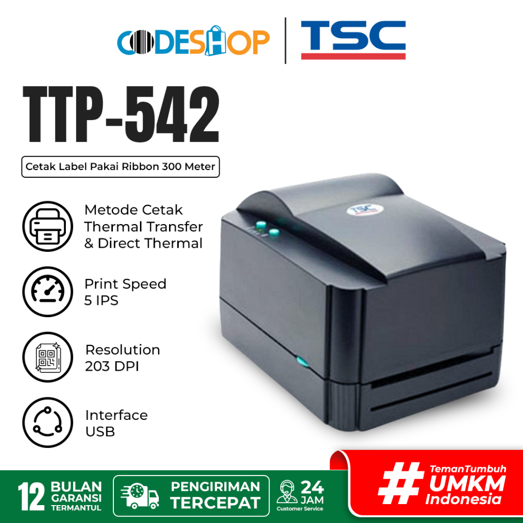 TSC TTP-542 / TTP542 / TTP 542 Printer Label Barcode 2 in 1 203 DPI