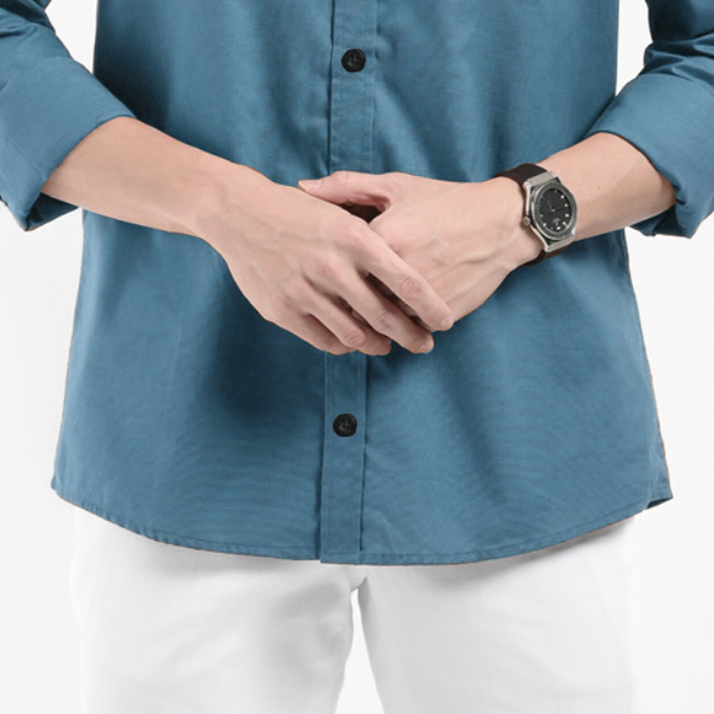 Kemeja Biru Denim Pria Hem Pria Polos Kemeja Polos Cowo Biru Denim