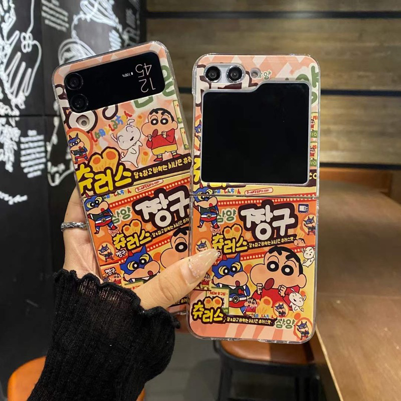 Casing Hp Zflip6 Case Sinchan Kartun Jepang Very Cute With Popsocket Anime Komik Akrilik TPU For Sam
