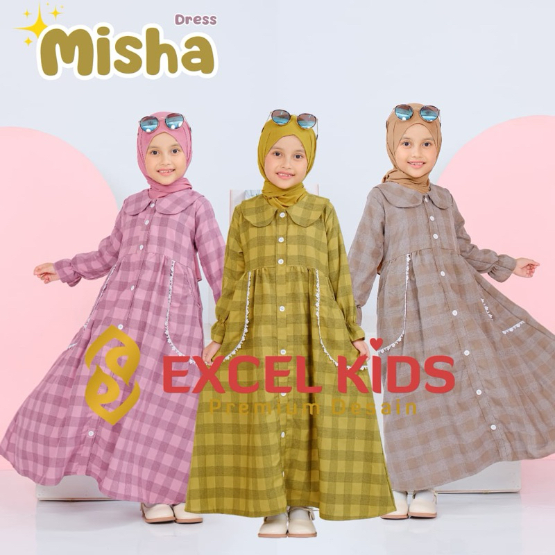 Gamis Anak Perempuan umur 3 sampai 9 tahun include pashmina premium Gamis Terbaru  misha dress ori E