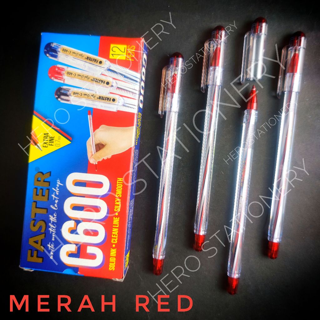 

Pena ballpoint pen faster 0,7 mm C600 tinta merah . 12 unit