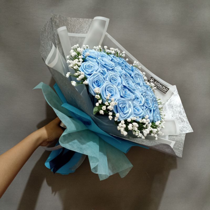 Satin Rose Bouquet Buket Bunga Satin isi 30 Tangkai + Baby's Breath  Ajisai.flo