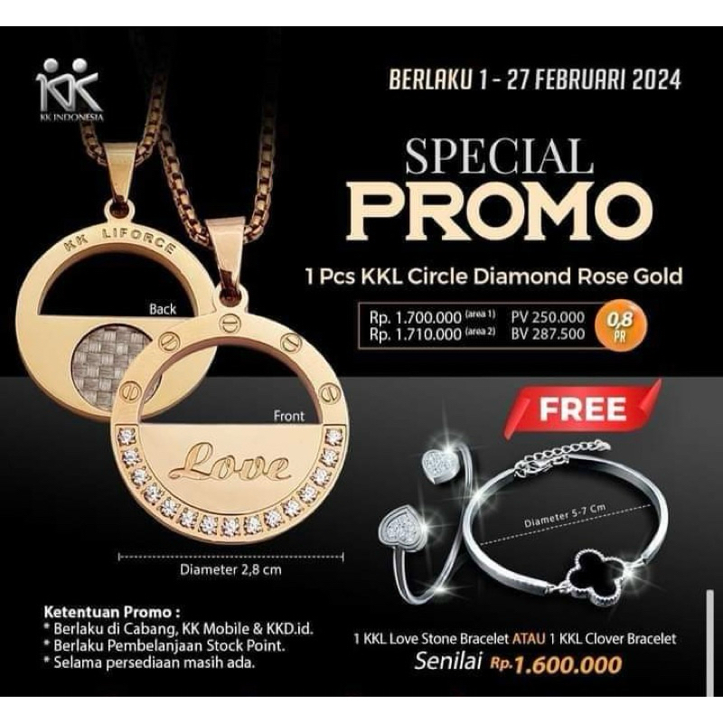 NEW kalung kesehatan KK Liforce KKL circle diamond rose Gold Free KKL Clover Bracelet