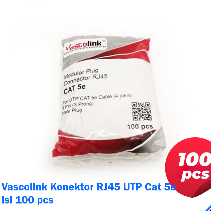CONNECTOR RJ45 VASCOLINK CAT 5E (ISI 100) RJ45 UTP Cat 5e Vascolink isi 100 pcs