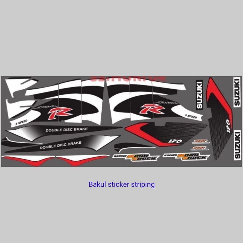 Striping sticker motor suzuki satria r 120 2002 2 tak satria lumba hitam putih tahan pernis print cu