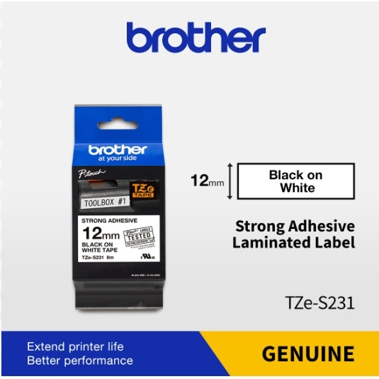 

Brother TZe-S231 12mm Strong adhesive Black on white/Brother P-Touch