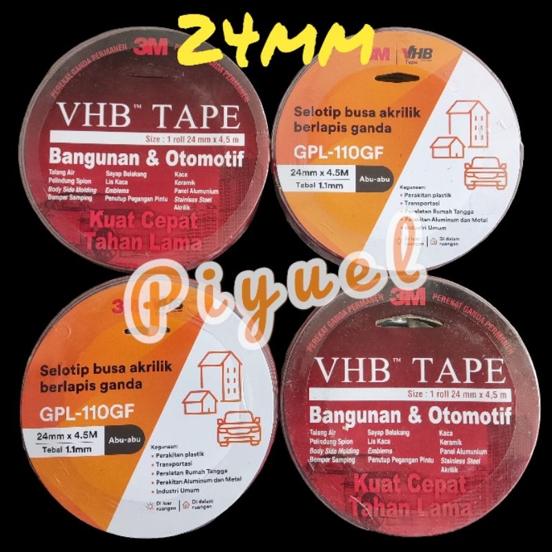 

Isolasi bolak balik / vhb tape / double tape / dobel tape 24mm x 4.5m 3m