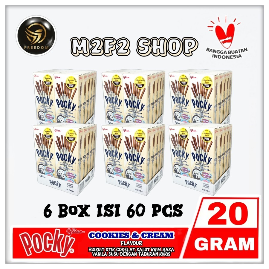 

Glico Pocky Cookies & Cream Flavour | Biskuit Stik Cokelat Salut Krim Vanila Susu Kukis - 20 gr (Kemasan 6 Box)