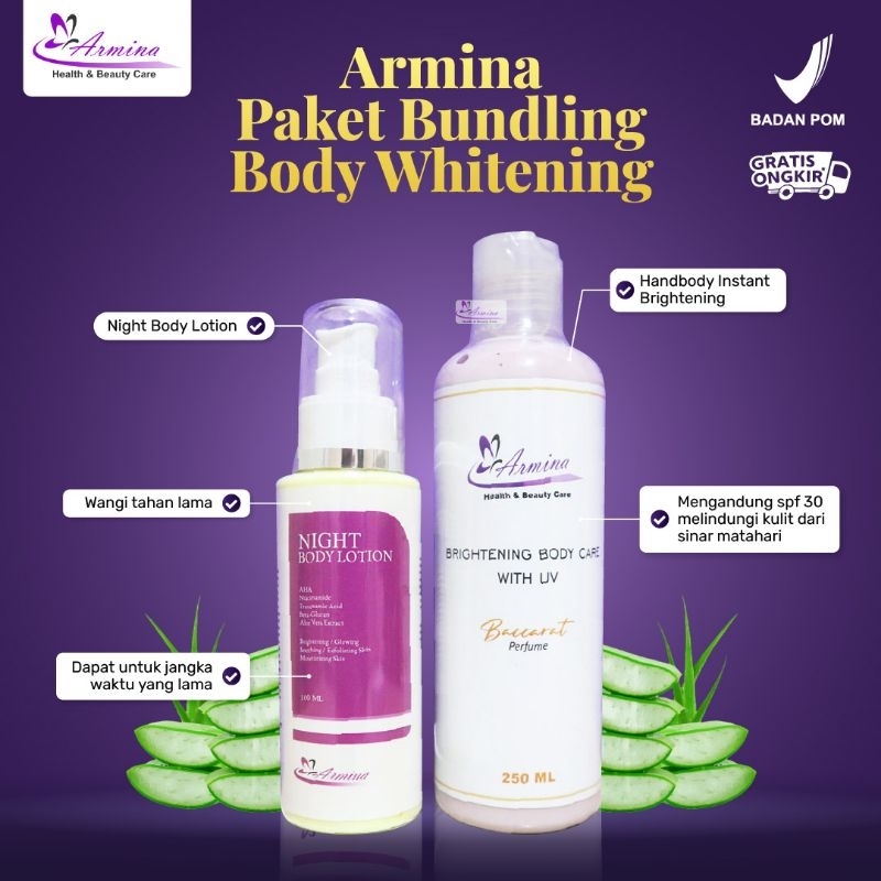 Armina - brightening - Hand Body Pemutih - Lotion Pemutih Badan - Whitening Body Lotion (Paket Bundl