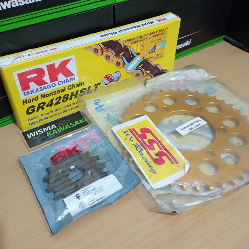 Gear Set Rantai RK SSS Alumunium 428 130L 14 15 40 Ninja R SS RR New Old CBU ZX