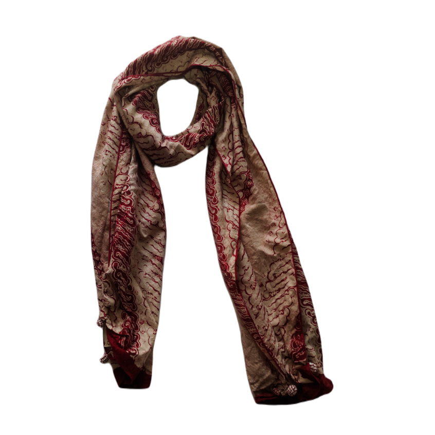 Syal Bali Scarf Batik Dobi Pasmina Panjang Pastel Parang Merah Krem Pstel Gesyal
