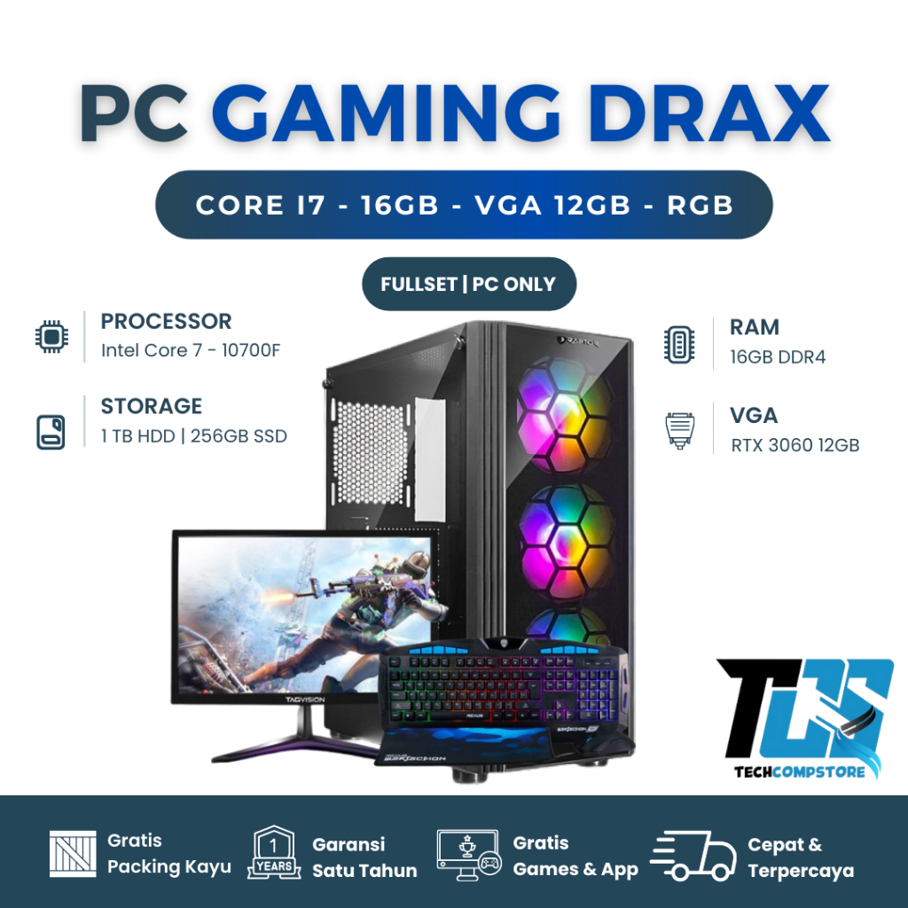 PC Gaming Fullset Rakitan I7 10700F Ram 16GB VGA RTX 3060 12GB SSD 256GB RGB | Komputer Lengkap Sult