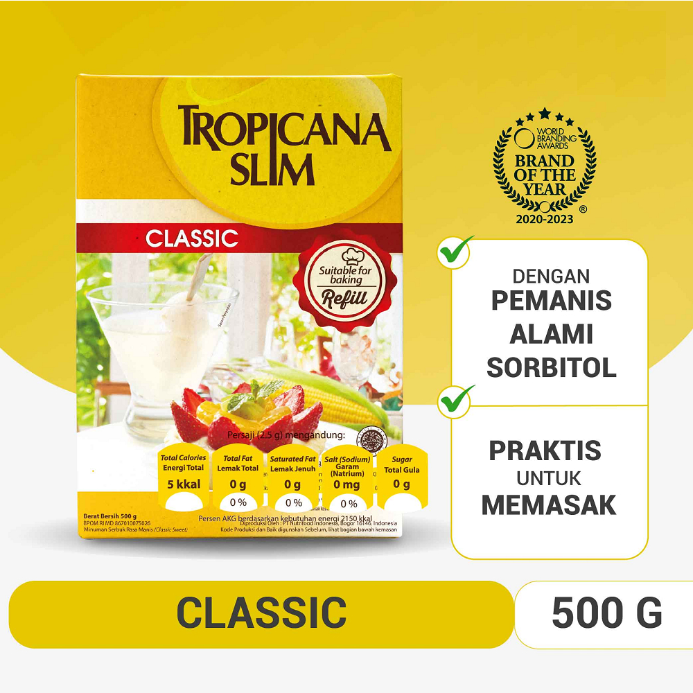 

Tropicana Slim Sweetener Classic Refill 500g - Pemanis untuk Bantu Batasi Gula