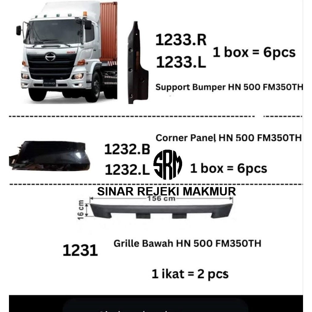 BEMPER BUMPER SET (5 ITEM) TAMBAHAN  HINO 500 FM 350 TH PANJANG JEMBER
