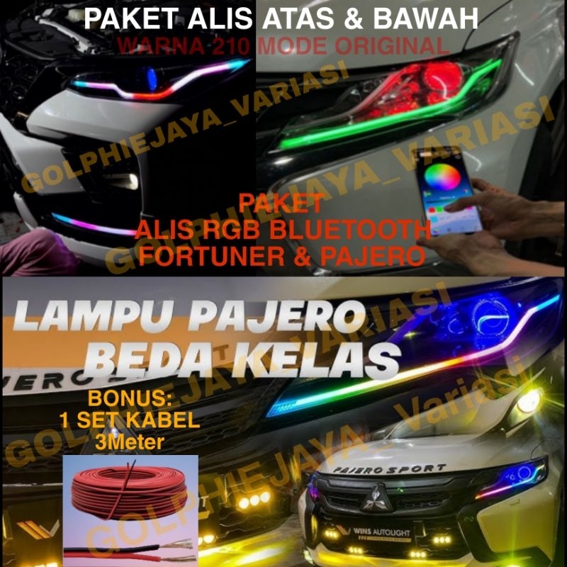 PAKET SATU SET LAMPU ALIS RGB BLUETOOTH 220 MODE RUNNING KHUSUS MOBIL FORTUNER & PAJERO SPORT ATAS, 